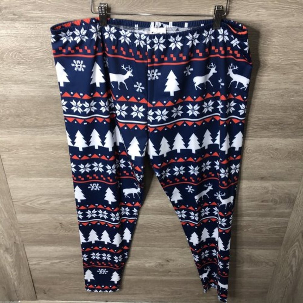 CowCow Womens 4XL Christmas Leggings Blue NEW